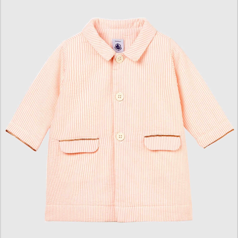 Petit Bateau girl’s 18 m pink striped coat. In very good condition